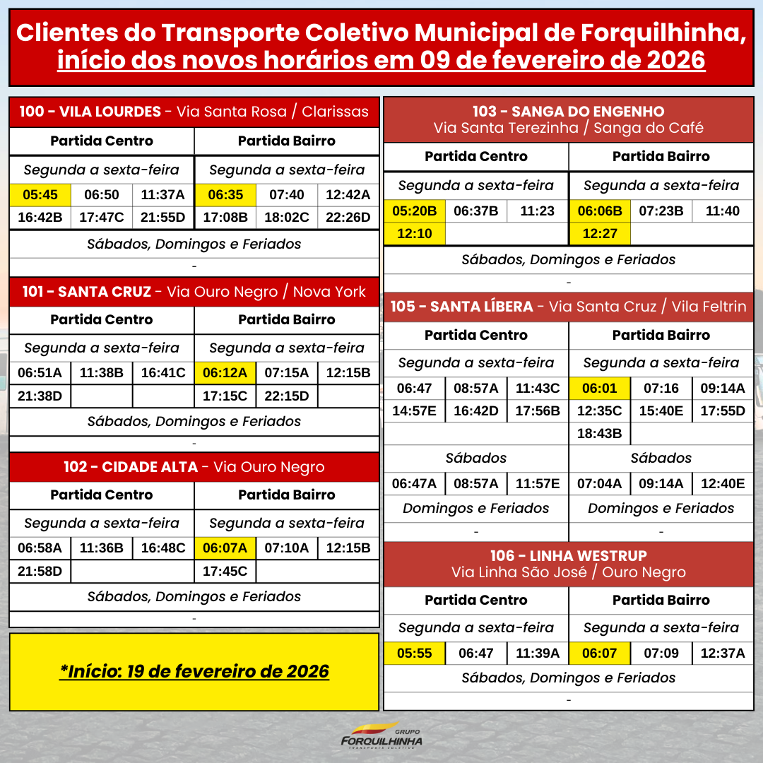 novos horarios municipal forquilhinha